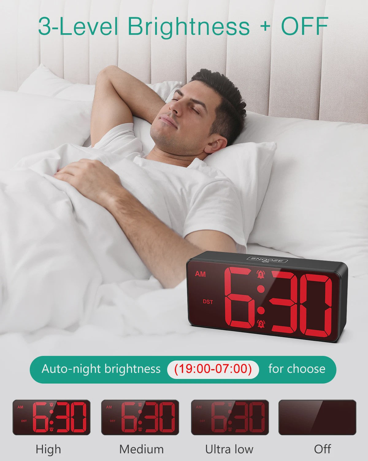 ORIA Digitale Wekker - Batterijgevoed met Groot LED Display, Dubbel Alarm & Snooze