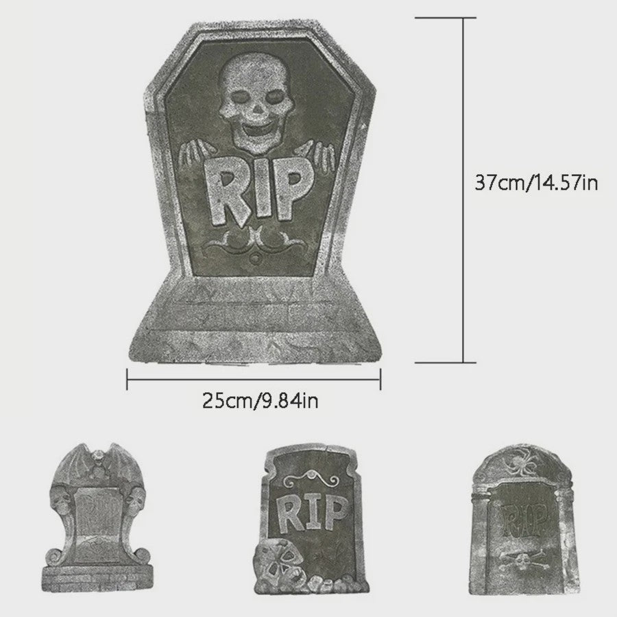 4x Halloween Grafsteen Decoratie - RIP Schedel Grafsteen voor Tuin & Feest