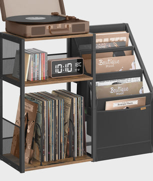 VASAGLE Platenkast met Draaitafelstandaard - 3 Verdiepingen voor Vinyl & Muziekapparatuur