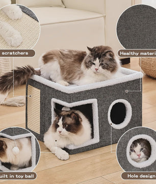 Multifunctioneel Kattenhuis met Krabplank - Opvouwbaar, Comfortabel & Veilig