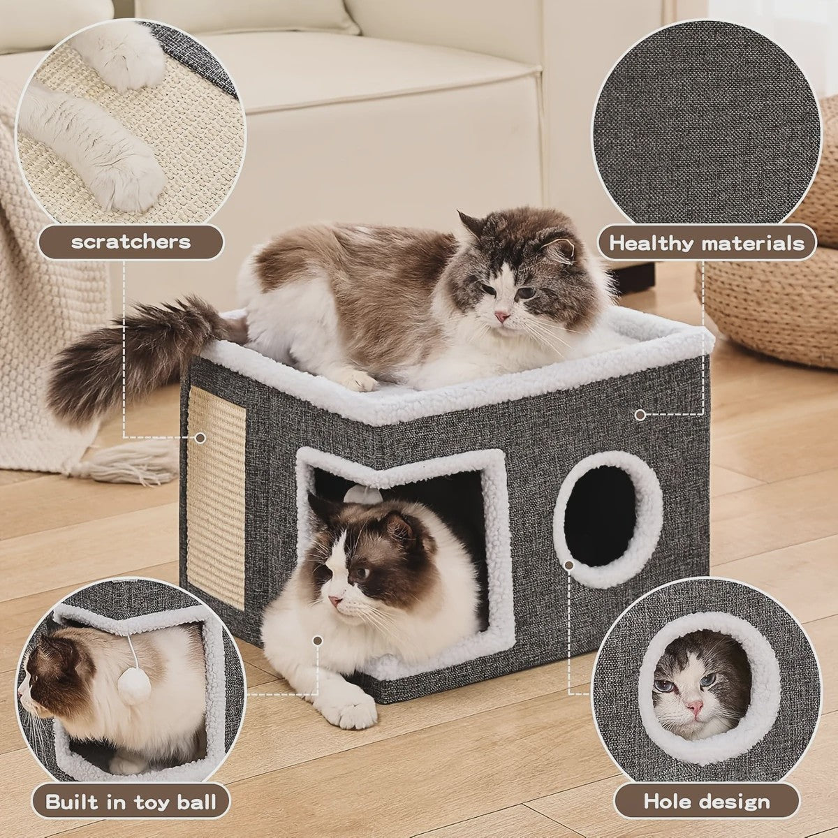 Multifunctioneel Kattenhuis met Krabplank - Opvouwbaar, Comfortabel & Veilig