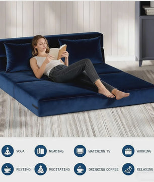 2-in-1 Fluweel Slaapbank - Comfortabele 2-zits Bank met Afneembare Hoes