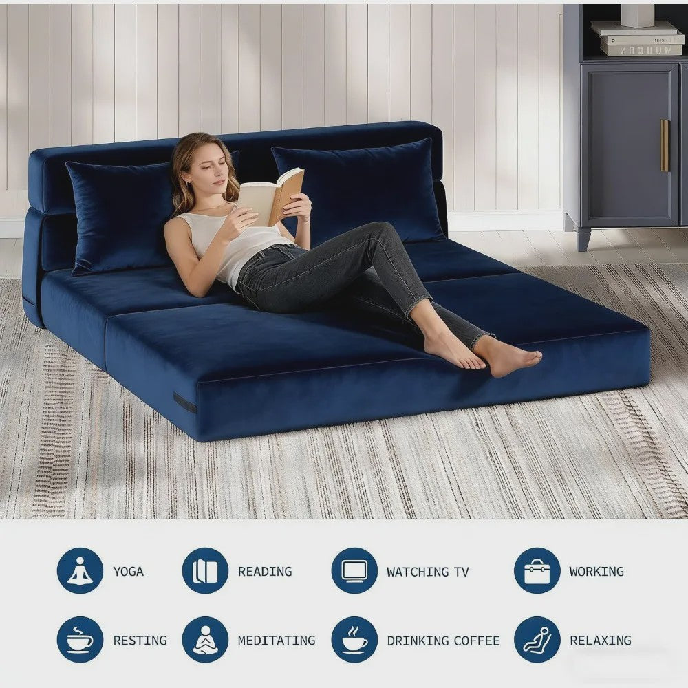 2-in-1 Fluweel Slaapbank - Comfortabele 2-zits Bank met Afneembare Hoes