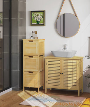 Bamboe badkamerkast met 3 lades - 30x90x30cm - Staand opbergmeubel