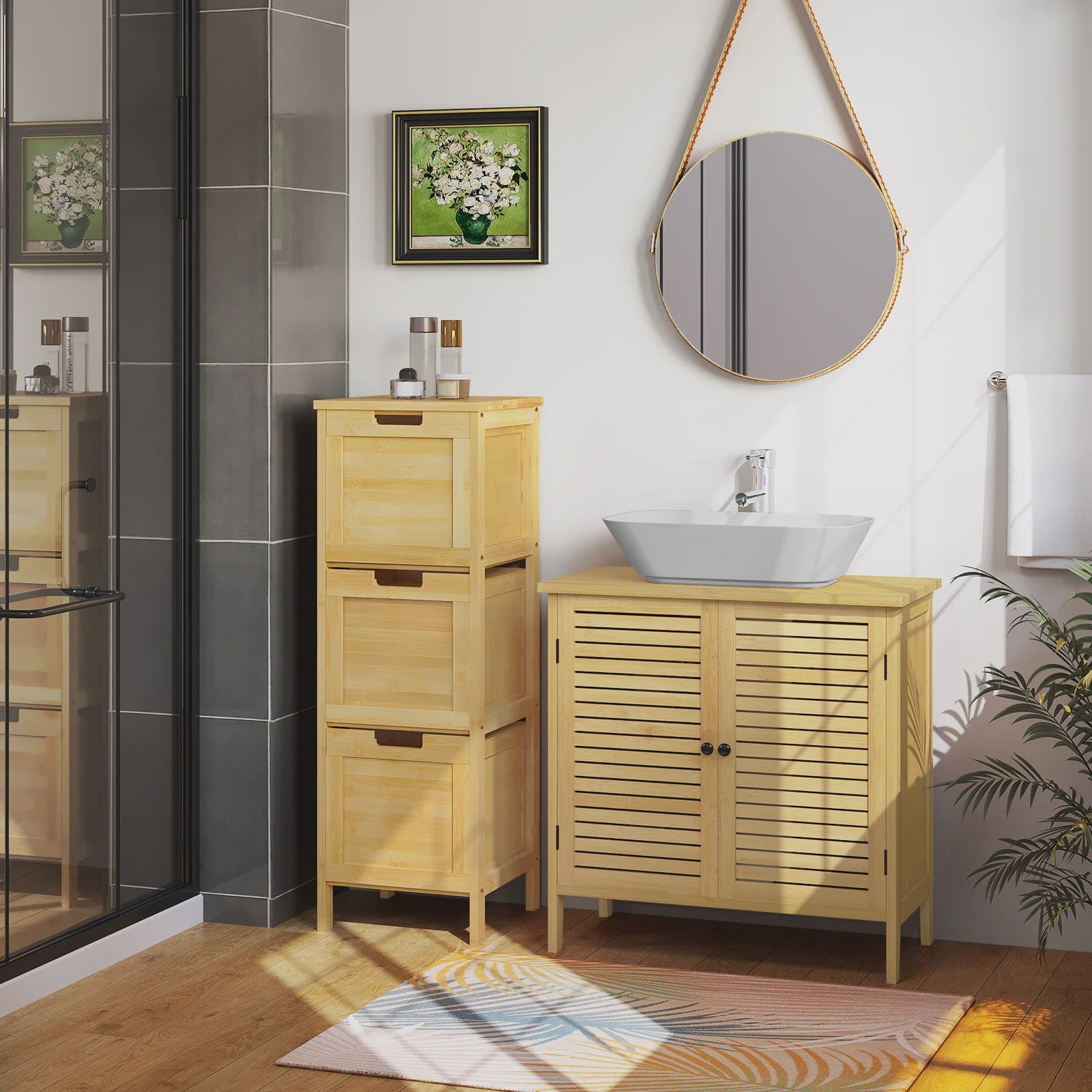Bamboe badkamerkast met 3 lades - 30x90x30cm - Staand opbergmeubel