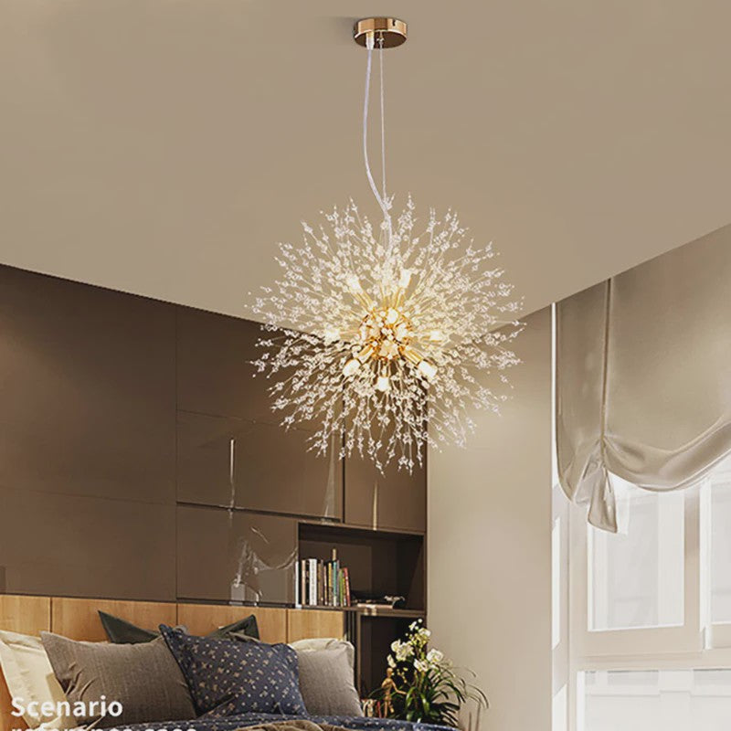 Moderne Kristallen Plafondlamp Ster Vuurbal Dandelion - Sfeervol LED Licht voor Woonkamer & Restaurant