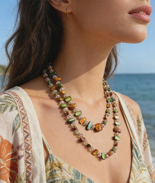 Luxe Dubbellaagse Schelp & Kristal Ketting - Bohemian Seaside Stijl