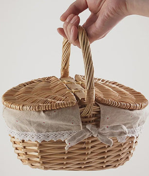 Handgemaakte Riet Picknickmand met Deksel en Handvat - Willow Woven Opbergmand