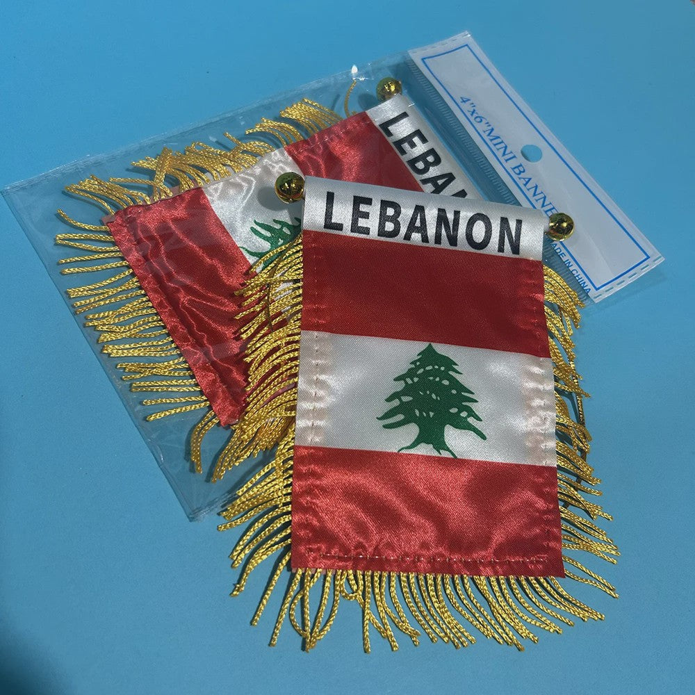 Libanon Vlag voor Autoraam - 8x12cm Polyester Dubbelzijdig Bedrukt Mini Vlaggetje