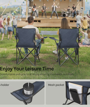 Set van 2 Opvouwbare Campingstoelen met Draagtas en Bekerhouder - Ideaal voor Strand, Camping en Vissen