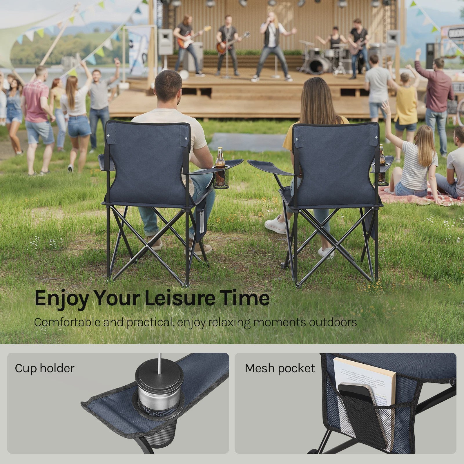 Set van 2 Opvouwbare Campingstoelen met Draagtas en Bekerhouder - Ideaal voor Strand, Camping en Vissen