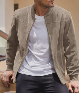 Herfst Suede Pilot Jas voor Mannen - Casual Mode met Opstaande Kraag en Rits