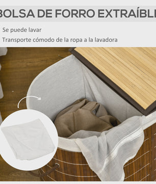 Homcom Bamboe Wasbox met Deksel en 2 Compartimenten - 100L