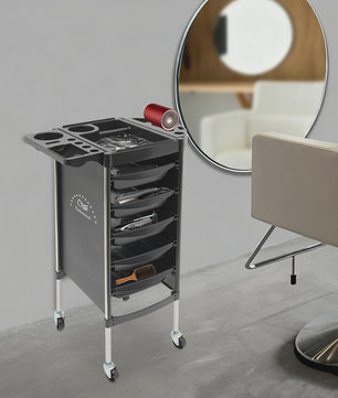 Mobiele Salon Trolley met 5 Lades, Top Opbergruimte en Vergrendelbare Beveiliging