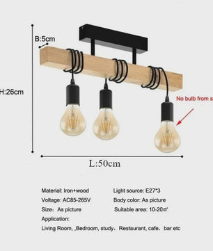 Retro Houten Plafondlamp met 3xE27 Fitting - Vintage Boho Stijl