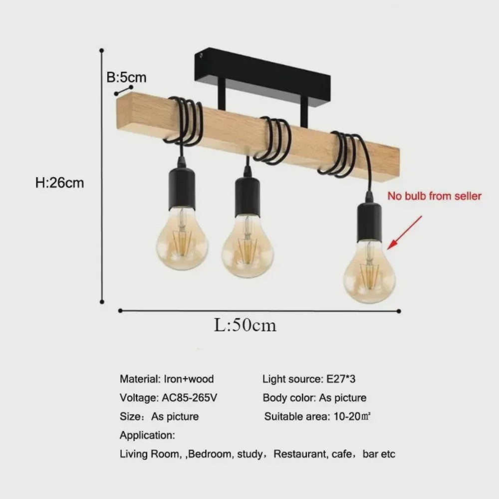 Retro Houten Plafondlamp met 3xE27 Fitting - Vintage Boho Stijl