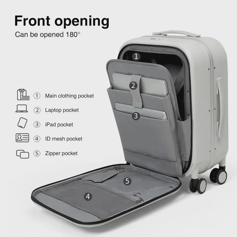 Mixi Aluminium Frame Koffer - Handbagage met Vooropening & 180° Opening