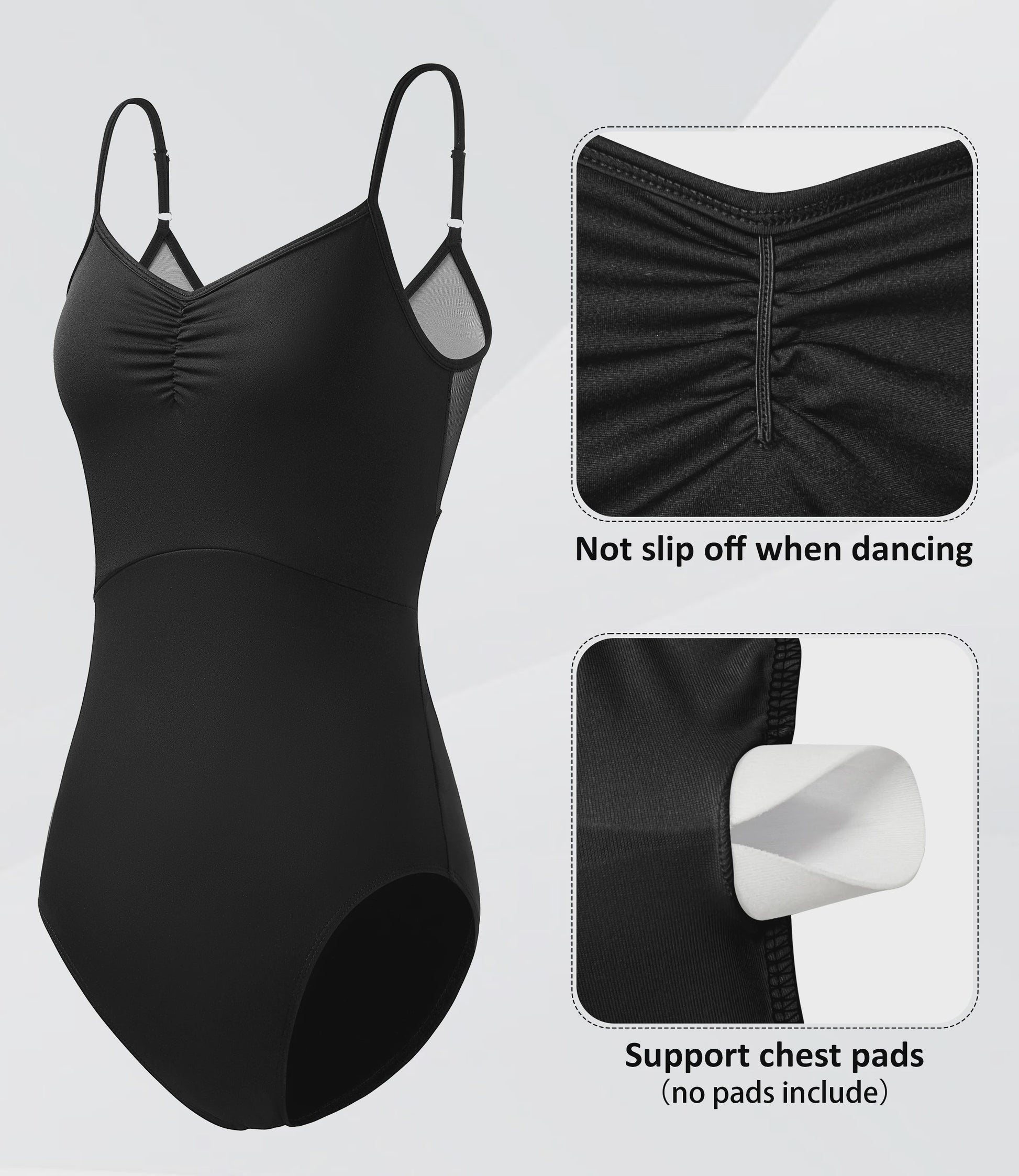 Verstelbaar Dans Leotard Dames met Mesh Rug en Borstvoering - Ballet & Danskleding