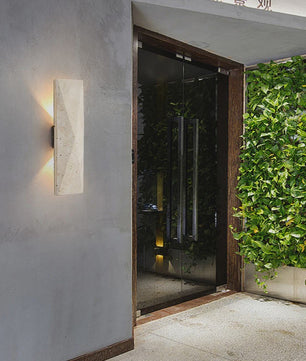 Japanse Stijl Wandlamp Travertin Steen Geel - Sfeervolle Buitenlamp