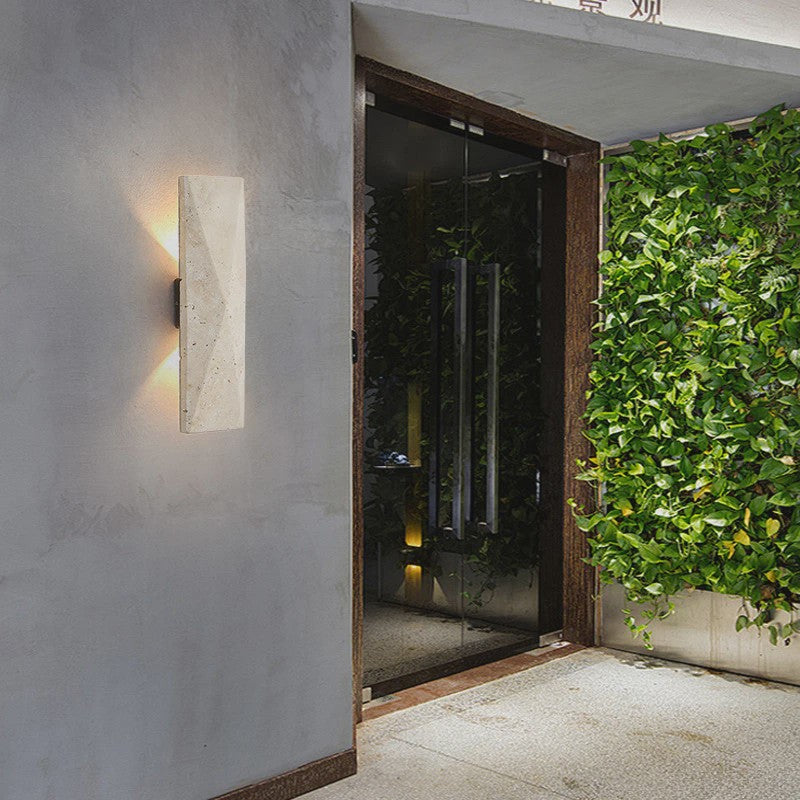 Japanse Stijl Wandlamp Travertin Steen Geel - Sfeervolle Buitenlamp
