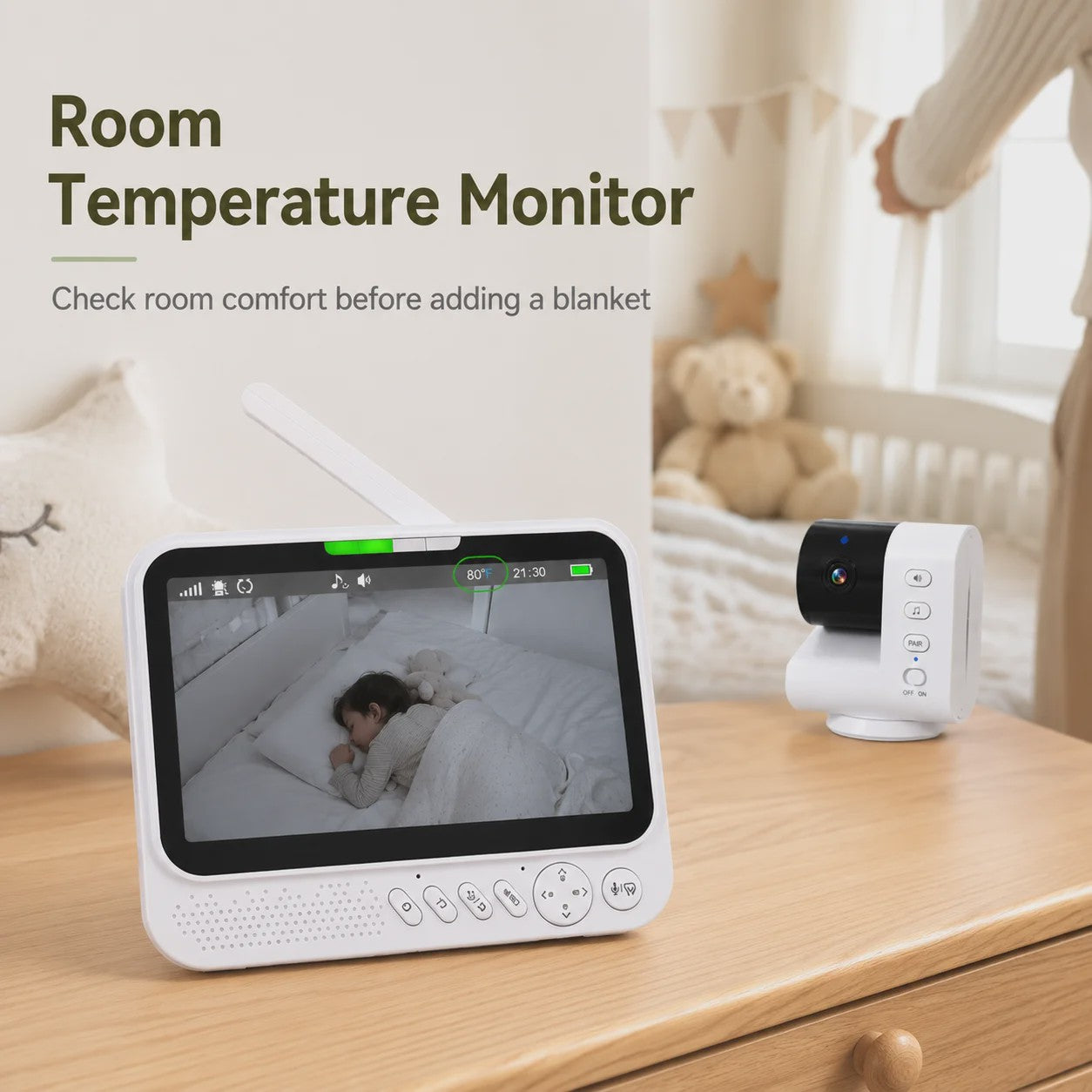 7 Inch Draadloze Babyfoon met Camera, Audio, Nachtzicht & Temperatuurmeter | VOX & Muziek