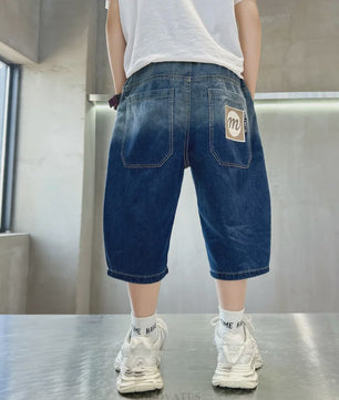 Stoere Denim Shorts voor Jongens | Zomerse Capri Broek met Gradient Kleur & Ripped Details | 5-14 Jaar