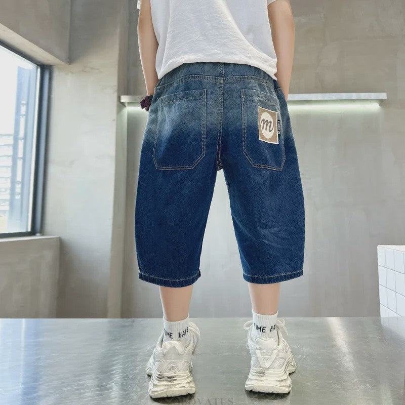 Stoere Denim Shorts voor Jongens | Zomerse Capri Broek met Gradient Kleur & Ripped Details | 5-14 Jaar