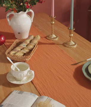 Oranje Katoenen Tafel Runner met Ruches - Feestelijke Decoratie voor Elke Gelegenheid
