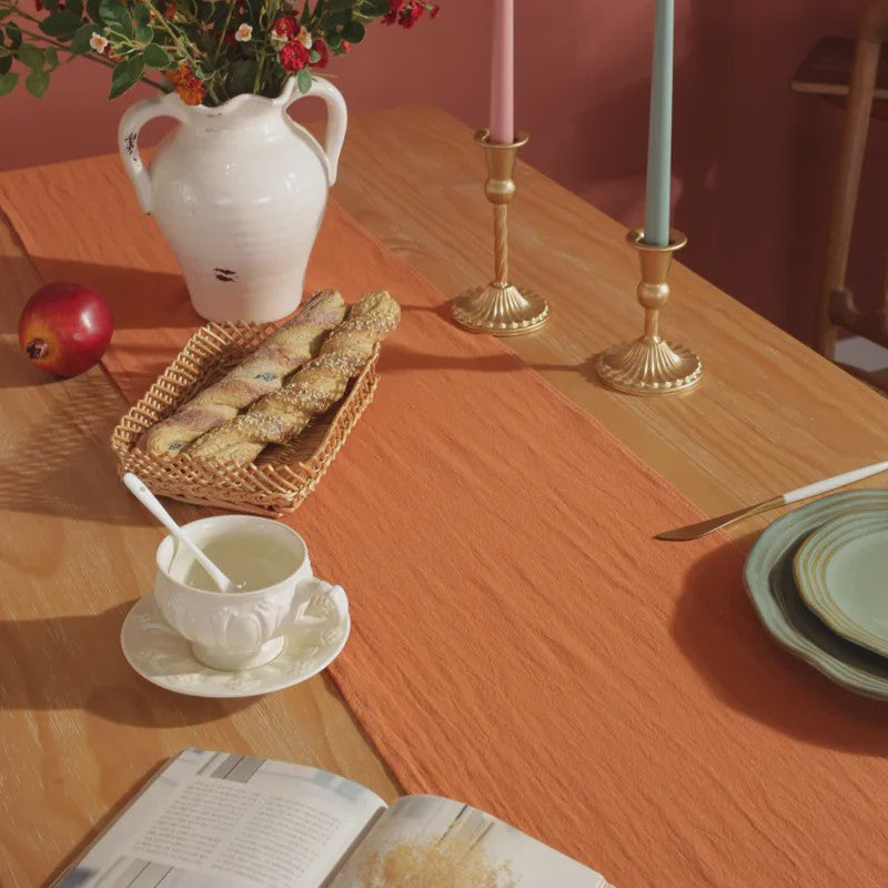 Oranje Katoenen Tafel Runner met Ruches - Feestelijke Decoratie voor Elke Gelegenheid