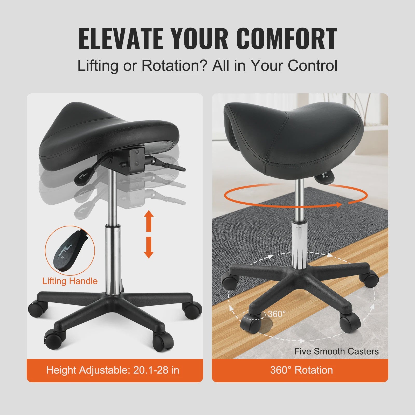 Ergonomische Zadelkruk met Wielen - In Hoogte Verstelbaar & 360° Draaibaar