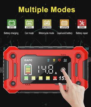 Slimme Acculader 12V 15A met LCD Display en Pulsreparatie voor Auto, Motor, SUV