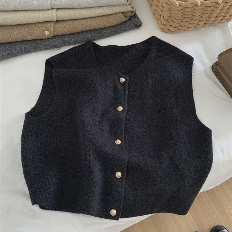 Elegante Gebreide Vest Dames - Mouwloos Vest met Knopen