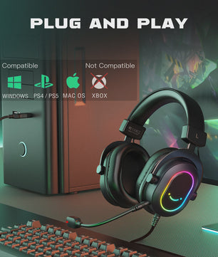 FIFINE H6 Gaming Headset: Virtueel 7.1 Surround Sound, RGB, USB, Microfoon & EQ Modes