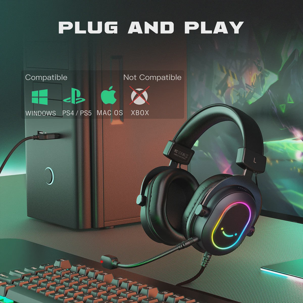 FIFINE H6 Gaming Headset: Virtueel 7.1 Surround Sound, RGB, USB, Microfoon & EQ Modes