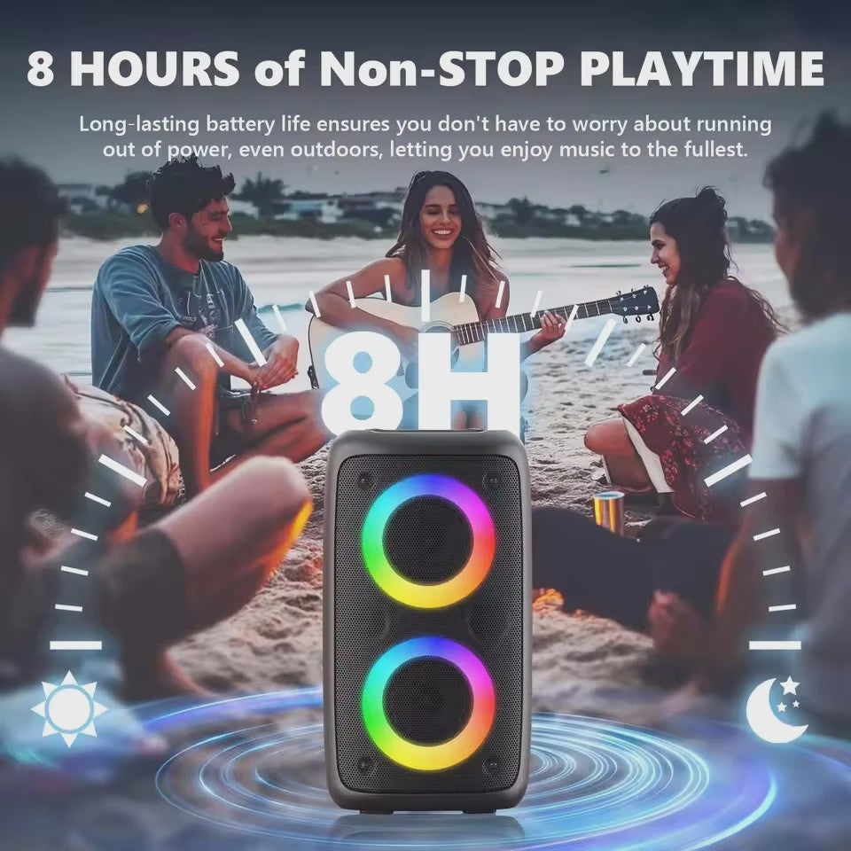 Draagbare Karaoke Bluetooth Speaker met Microfoon, FM Radio & LED Lichtshow
