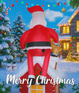 Opblaasbare Kerstman met Rendier - 290cm - Tuindecoratie met LED