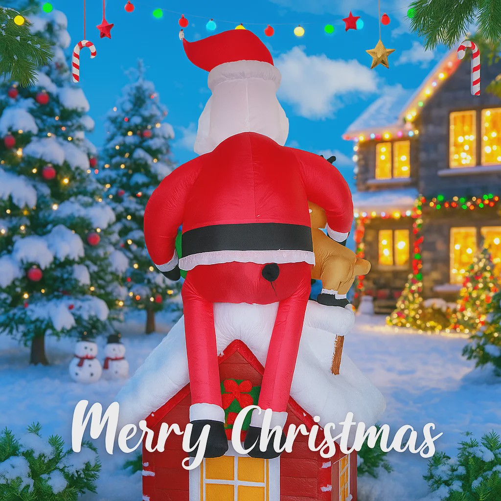 Opblaasbare Kerstman met Rendier - 290cm - Tuindecoratie met LED