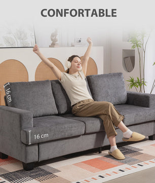 Moderne Grijze 3-zitsbank in Chenille - 213 cm Breed