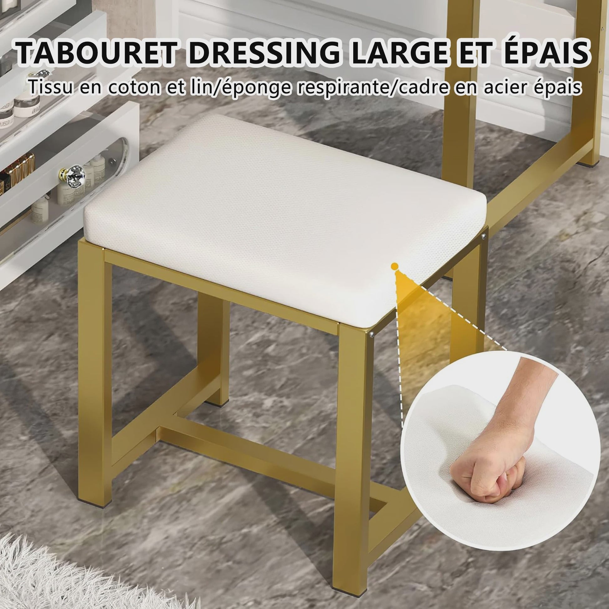 Witte Kaptafel met Spiegel, L-vormig Design, 5 Lades en Kruk