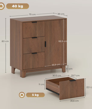 Stijlvolle Houten Buffetkast met 3 Lades en Deur - Ideaal voor Woonkamer & Keuken