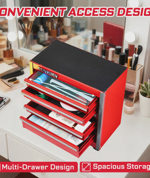 Geinxurn Mini Gereedschapskist - Compacte 3/5 Lades, Stapelbaar Staal, Rood