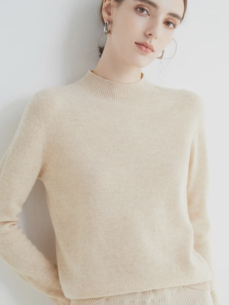 Dames Pullover Trui met Halve Hoge Hals - Zachte Gebreide Basic Top
