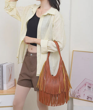 Luxe Dames Schoudertas met Lange Franjes - Zacht PU Leer, Casual Hobo Tote