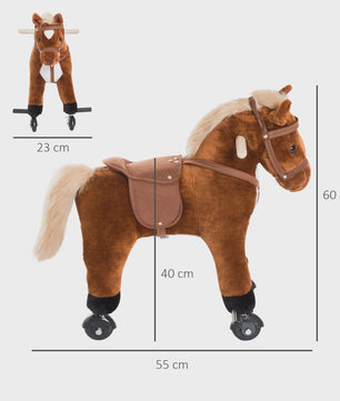 Bruin Hobbelpaard met Wielen, Geluiden en Pedalen - Geschikt voor Kinderen Vanaf 2 Jaar
