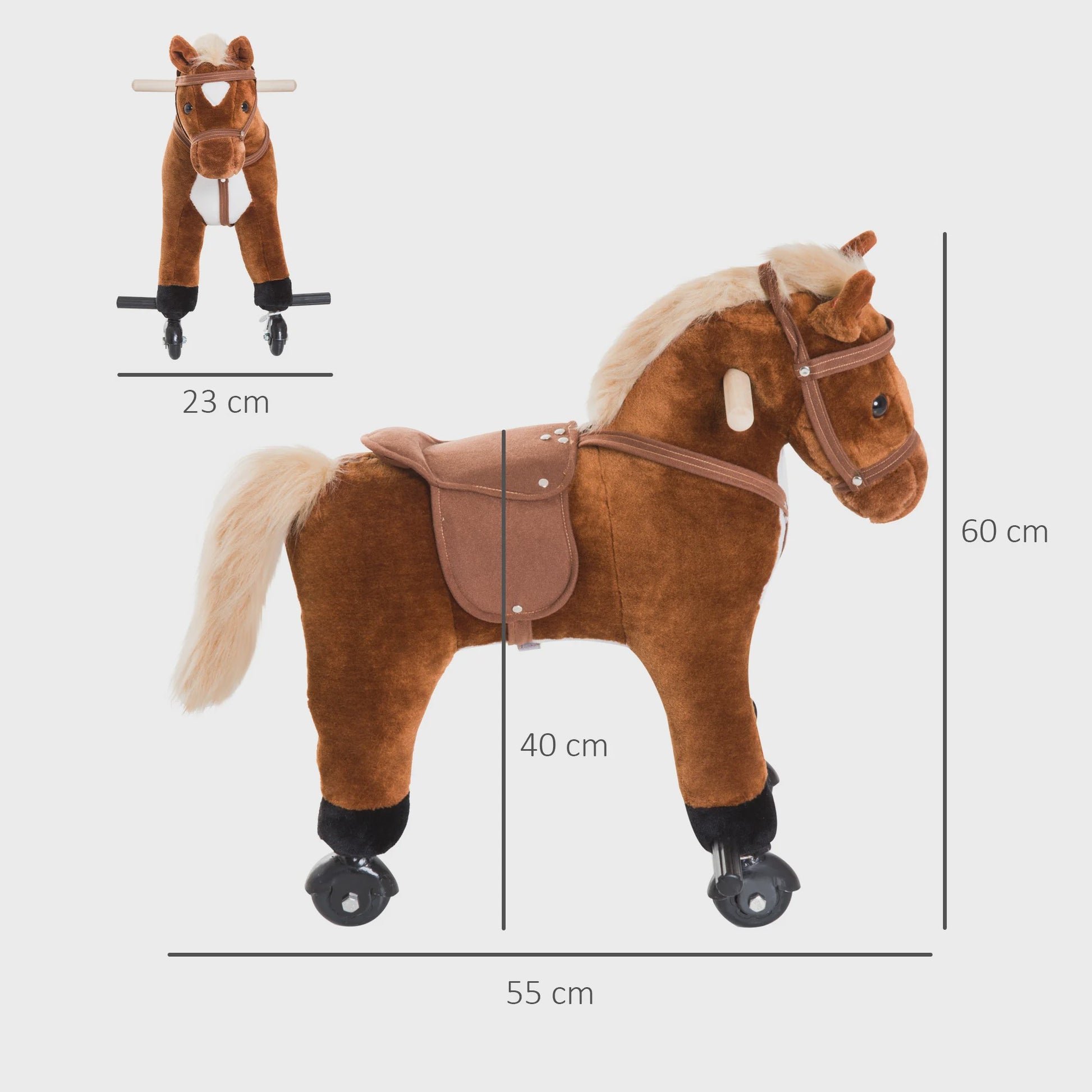 Bruin Hobbelpaard met Wielen, Geluiden en Pedalen - Geschikt voor Kinderen Vanaf 2 Jaar