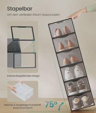 Set van 18 Stapelbare Schoenenboxen met Doorzichtige Deur - SONGMICS