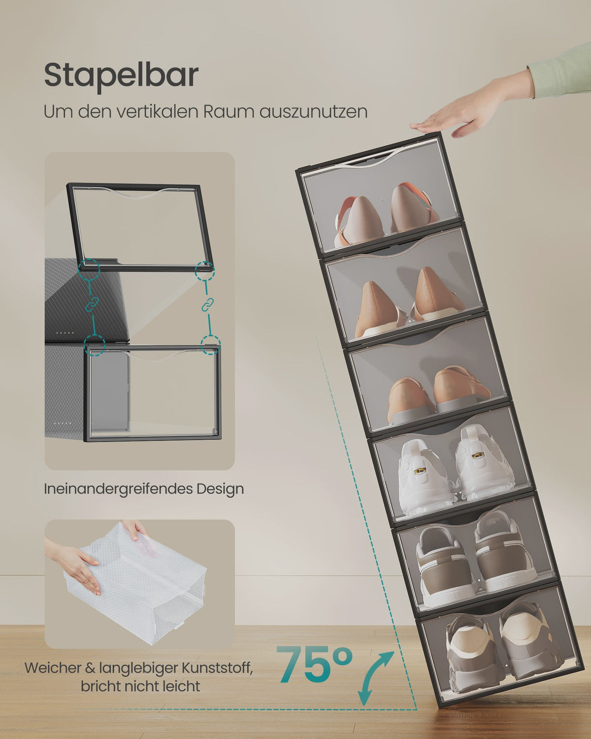 Set van 18 Stapelbare Schoenenboxen met Doorzichtige Deur - SONGMICS