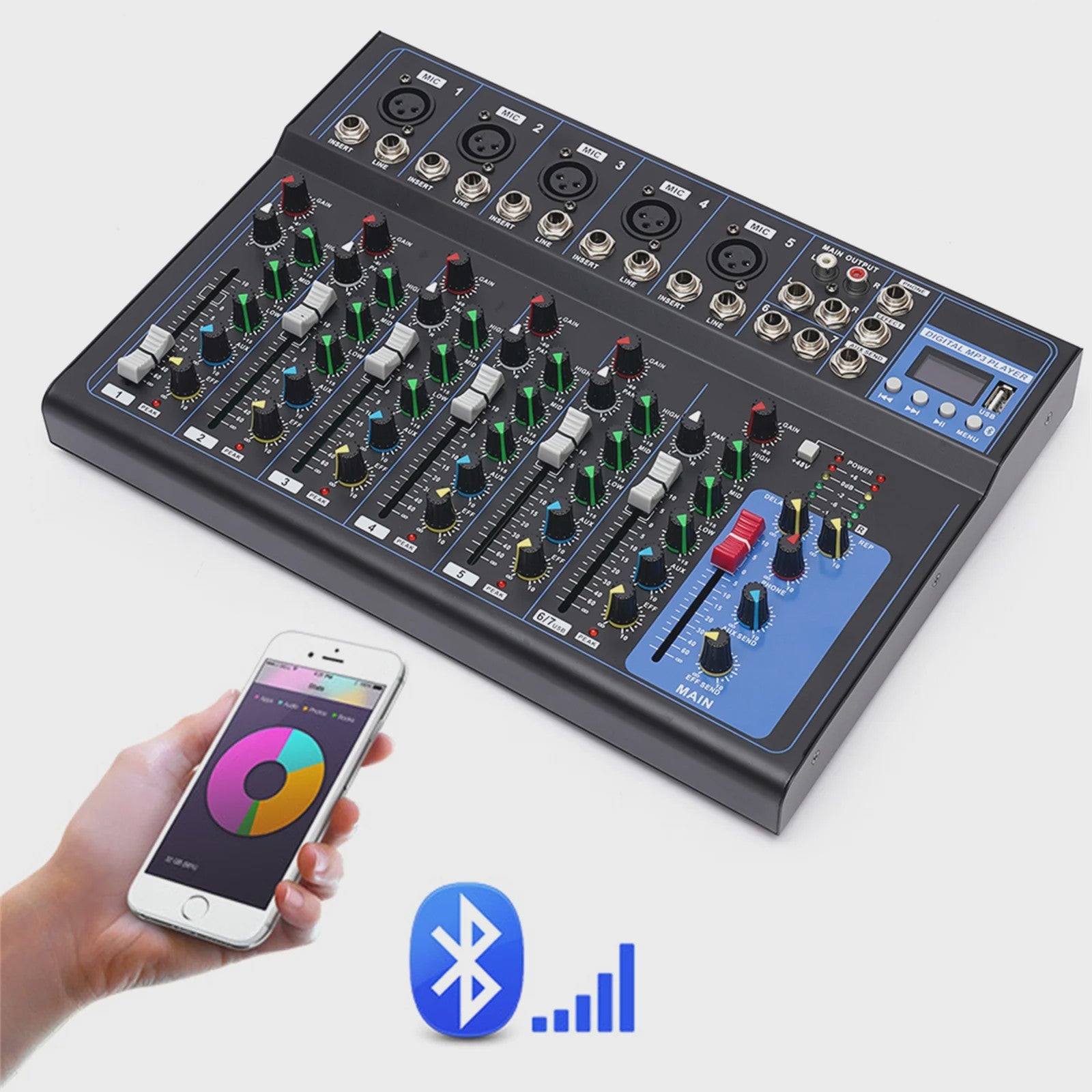 Professionele 7-Kanal Audio Mixer - Digitale Sound Console met USB MP3 Speler