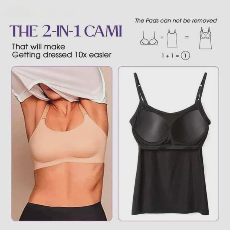 Dames Top met Ingebouwde Beha - Comfortabele Camisole Tanktop met Verstelbare Bandjes