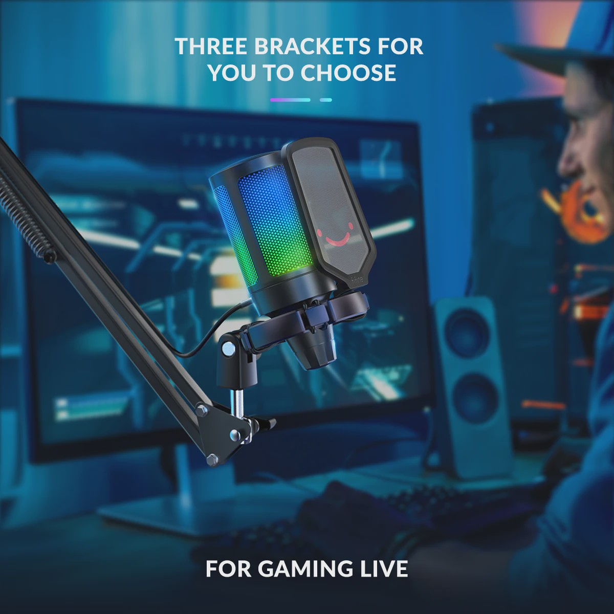 FIFINE A6T Gaming USB Microfoon Set met Arm Stand, RGB & Mute Functie